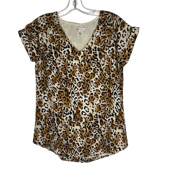 Versona Leopard Cheetah Print V-Neck Blouse Women's XS Short Sleeve - Picture 1 of 8